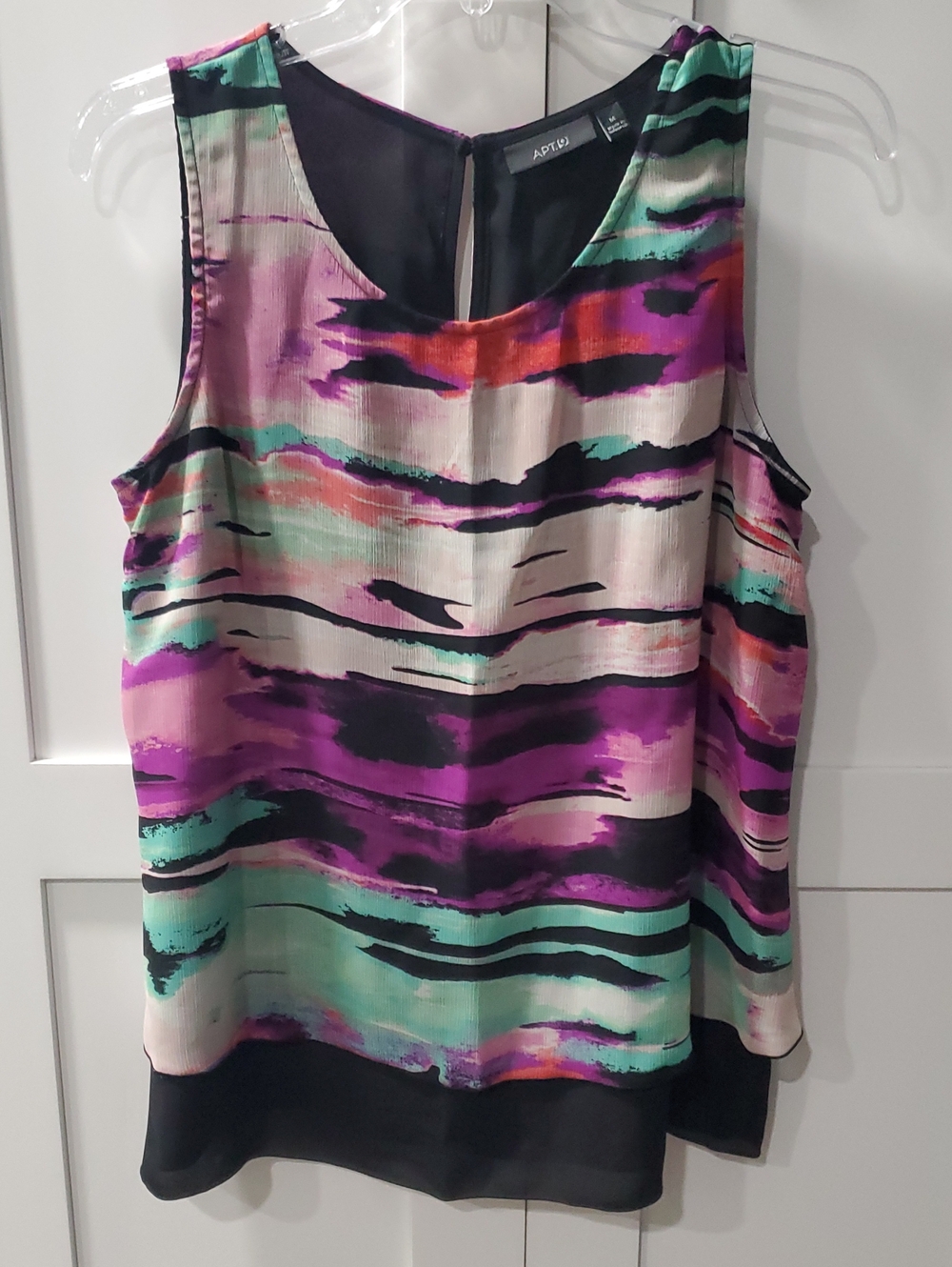 Apt. 9 Purple, Teal & Black Abstract Stripe Sleeveless Top